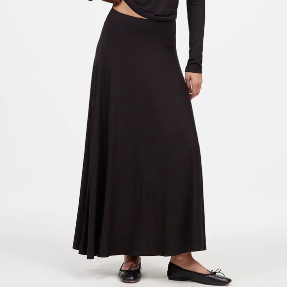 Madewell Jersey Asymmetric Seam Midi Skirt in Black Size XS NWT - Picture 1 of 7